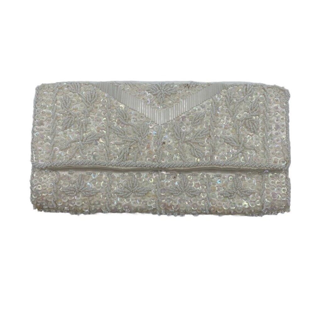 Vintage White Beaded Clutch